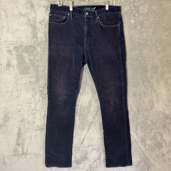 Polo Ralph Lauren Varick Pants 34x34 (Inseam 31.5) Blue Corduroy Straight Slim - Picture 1 of 10